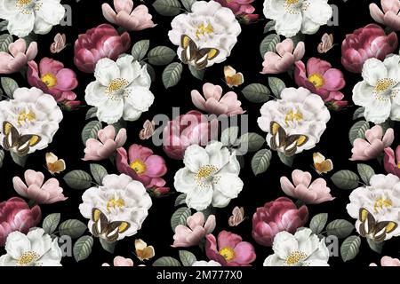 Beautiful hand drawn seamless roses background vector Stock Vector