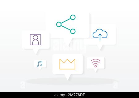 Social media icons in speech bubbles vector Stock Vector