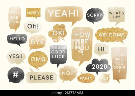 Gold and black speech bubble vectors set Stock Vector