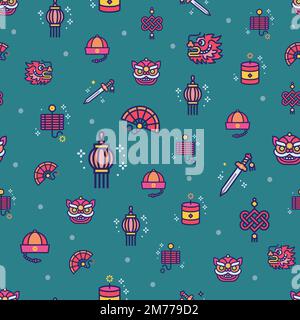 Teal vector chinese new year repeat pattern background design Stock Vector