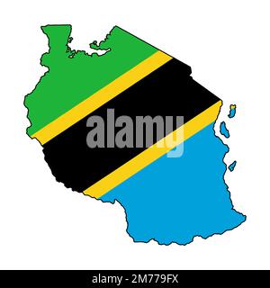 Tanzania outline flag map silhouette over a white background Stock ...