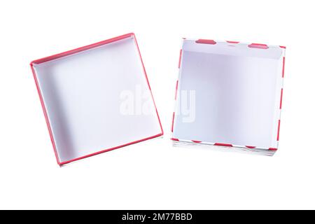 Opened empty red gift box isolated on white. Stock Photo