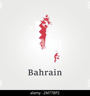 detailed illustration of a map of Bahrain with flag, eps10 vector Stock Vector