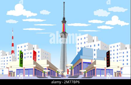 Tokyo city night skyline. Vector silhouette illustration Stock Vector