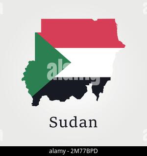 Sudan flag and map on the gray background. Vector illustration Stock Vector