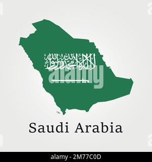 Map Of Saudi Arabia With Flag As Texture Isolated On Grey Background. Vector Illustration Stock Vector