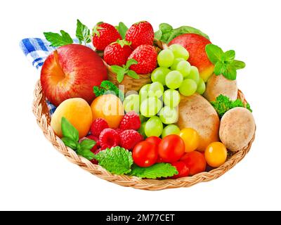 Various fresh vegetables and fruits isolated on white background Stock Photo