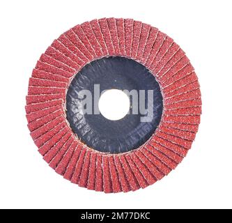 Red color abrasive flap disc isolated on white background Stock Photo