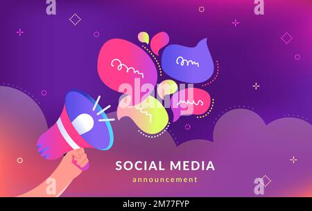 Social media and community announcement with loud megaphone Stock Vector