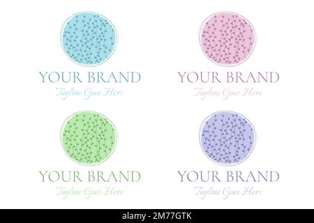 Hand Drawn Plant Leaf Logo Design Set in Pastel Color Stock Vector