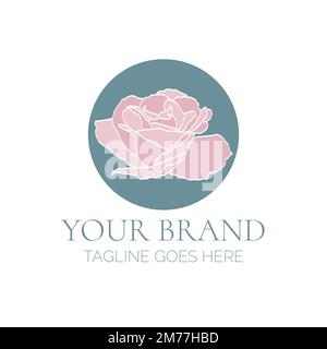 Elegant Pastel Rose Flower Logo. Floral Logotype Stock Vector