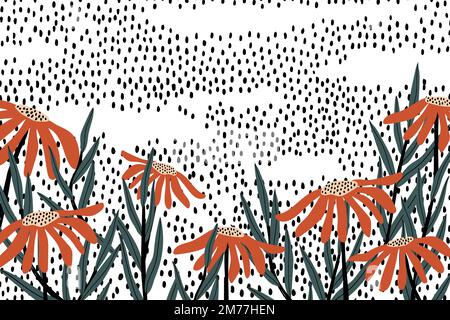 Orange daisies on a polka dot background vector Stock Vector