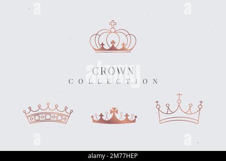 Rose gold crown collection vector Stock Vector