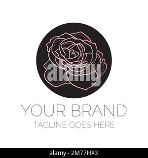 Black Elegant Rose Flower Logo Design with Pink Floral Stock Vector