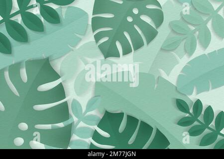 Light green tropical leaves patterned on a green background vector Stock Vector