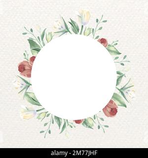 Watercolor tulip wreath template vector Stock Vector