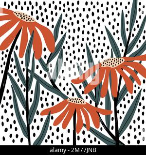 Orange daisy on a polka dot background vector Stock Vector