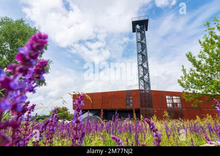 Mikulcice (Mikultschitz): Mikulcice-Valy archaeological site and museum with remains of a significant Slavic gord from the times of the Great Moravian Stock Photo