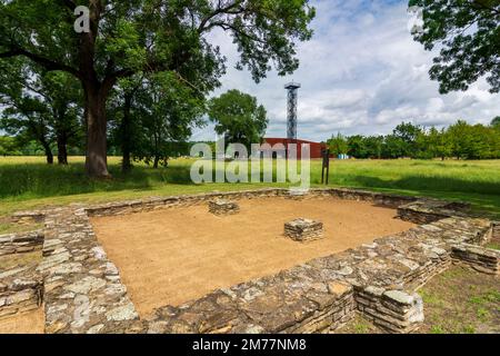 Mikulcice (Mikultschitz): Mikulcice-Valy archaeological site and museum with remains of a significant Slavic gord from the times of the Great Moravian Stock Photo