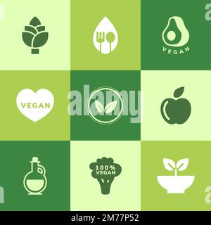 Collection of vegan icon vectors Stock Vector