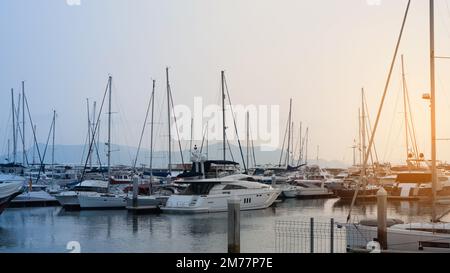 A Lot of Yachts Parking in Harbor at the Fisherman`s Wharf Pier 39