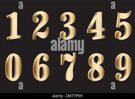 Numbers Golden 3D Illustration Vector Stock Vector
