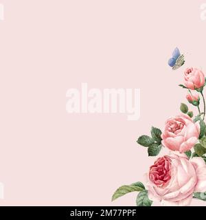 Hand drawn pink roses frame on pastel pink background vector Stock Vector