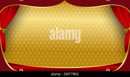 Thai pattern stage backdrop with curtain for decoration vector illustration Stock Vector