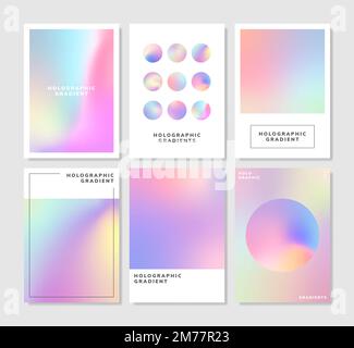 Colorful holographic gradient background design set Stock Vector