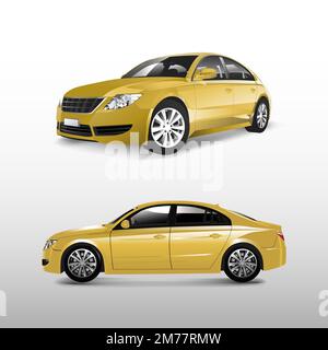 Yellow sedan car isolated on white vector Stock Vector