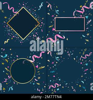 Confetti on blank navy background vector set Stock Vector