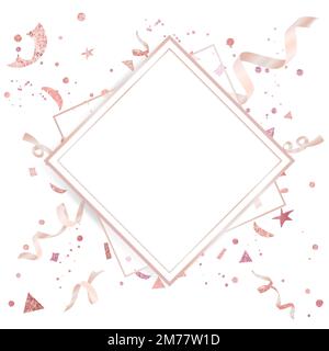 Blank rose pink confetti golden diamond badge vector Stock Vector