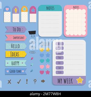 Cute sticky note papers printable set Stock Vector