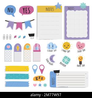 Cute sticky note papers printable set Stock Vector