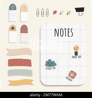 Cute sticky note papers printable set Stock Vector