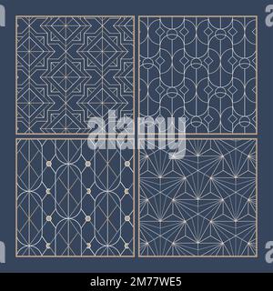 White geometric seamless patterns set on blue background Stock Vector