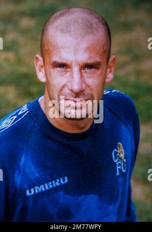 London, UK. 8th Jan, 2023. Gianluca Vialli at the Chelsea training ground in Harlington in 1998 when he was the player manager. He died on January 6th at the Royal Marsden Hospital in Chelsea. He played 58 games for Chelsea scoring 21 goals. He played 59 games for Italy scoring 16 goals. Credit: Mark Thomas/Alamy Live News Stock Photo