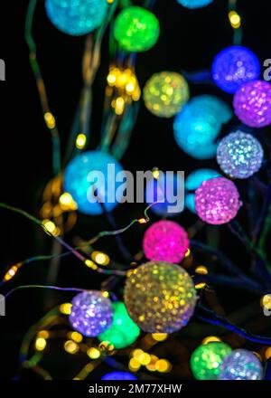 colorful balls of different sizes, bright lights, mixed size of colorful LED ball Stock Photo
