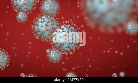 corona virus red background illustration. covid 19 outbreak again concept footage. Stock Photo