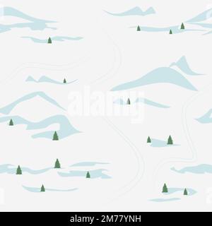 Seamless pattern of winter snowy hills. Travel landscape, winter skiing resort. Stock Vector