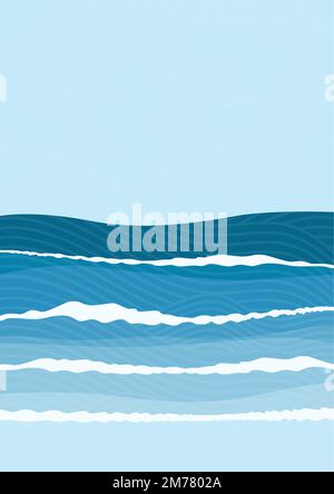 Sea waves minimalist aesthetic illustration poster. Abstract ocean wave Stock Vector