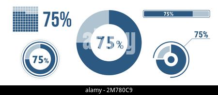 75 percent loading data icon set. Seventy-five circle diagram, pie donut chart, progress bar. 75% percentage infographic. Vector concept collection, b Stock Vector