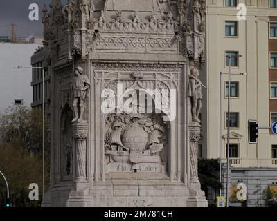 Columbus square with Monument to Christopher Columbus. Plaza de Colon is located in the encounter of Chamberi, Centro and Salamanca districts of Madri Stock Photo