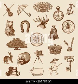 Vintage Victorian style engraving vector set Stock Vector
