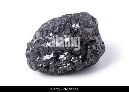Piece of hard coal closeup isolated on white. Anthracite Stock Photo