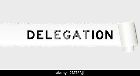 Ripped gray paper background that have word delegation under torn part Stock Vector