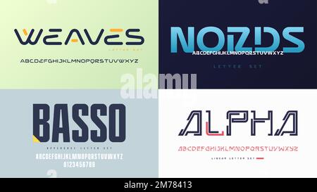 Collection of vector sans serif fonts, uppercase letter sets, alphabets Stock Vector