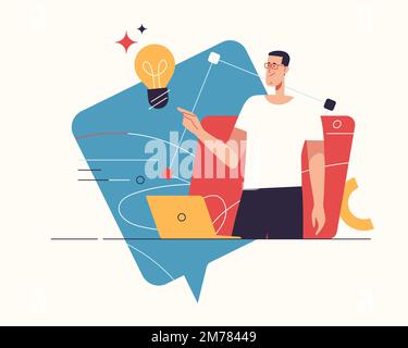 Vector illustration on the subject of creativity, generating innovative ideas, imagination and inspiration Stock Vector