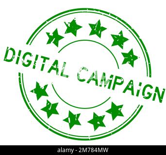 Grunge green digital campaign word with star icon round rubber seal stamp on white background Stock Vector