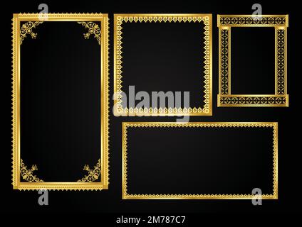 Old Antique Gold frame Isolated Decorative Carved Wood Stand Antique Gold Frame Isolated On White Background Stock Vector